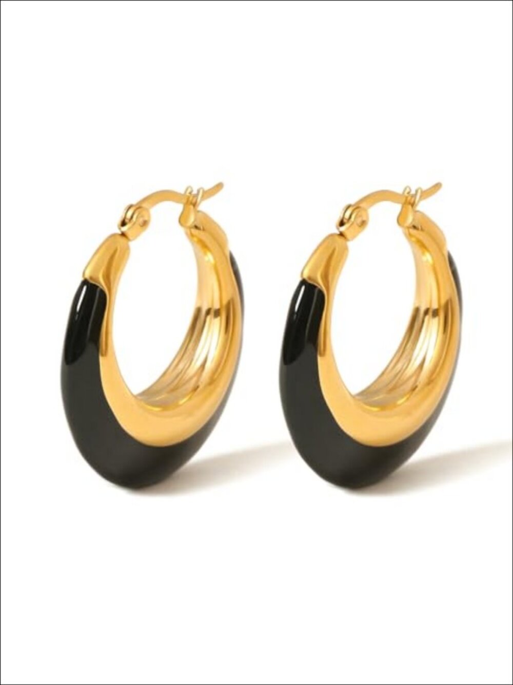 Chunky Enamel Hoop Earrings 18K Gold Plated Stainless Steel Huggie